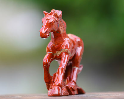 6.3" Red Jasper Hand Carved Crystal Horse Sculpture