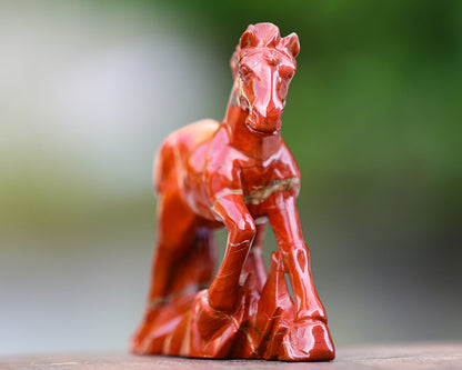 6.3" Red Jasper Hand Carved Crystal Horse Sculpture