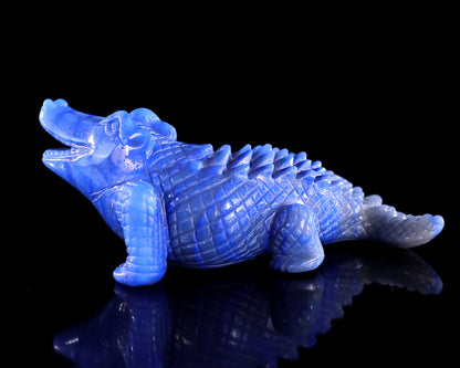 5.3" Blue Aventurine Hand Carved Crystal Crocodile Sculpture