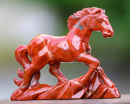 6.3" Red Jasper Hand Carved Crystal Horse Sculpture