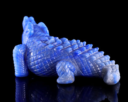 5.3" Blue Aventurine Hand Carved Crystal Crocodile Sculpture