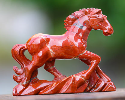 6.3" Red Jasper Hand Carved Crystal Horse Sculpture