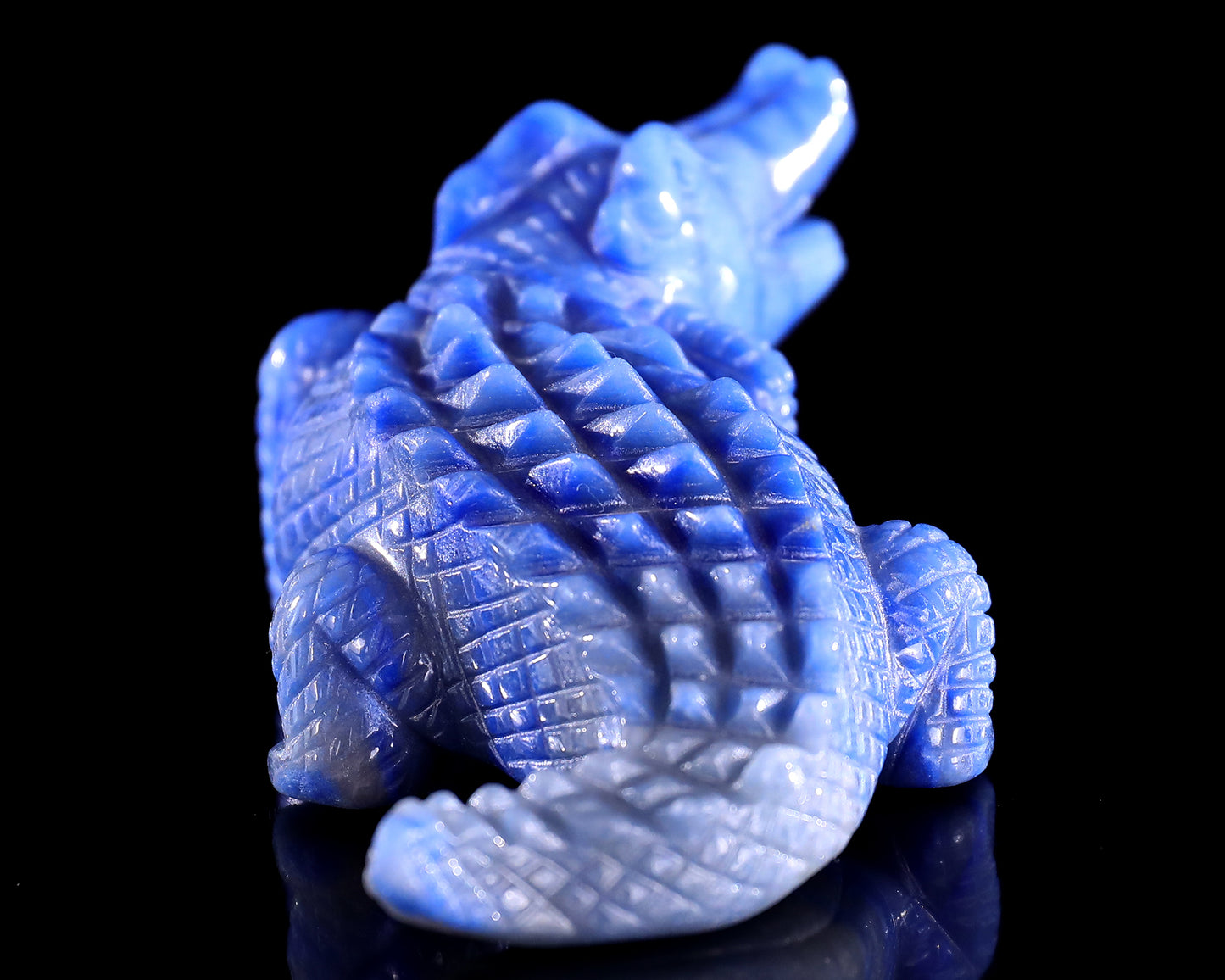 5.3" Blue Aventurine Hand Carved Crystal Crocodile Sculpture