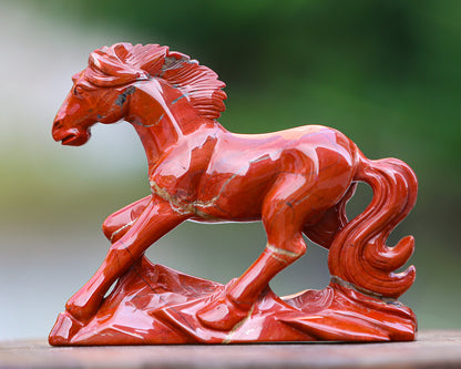 6.3" Red Jasper Hand Carved Crystal Horse Sculpture