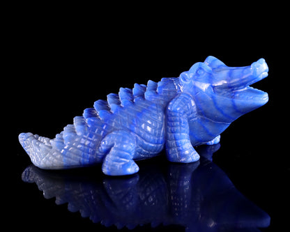 5.3" Blue Aventurine Hand Carved Crystal Crocodile Sculpture