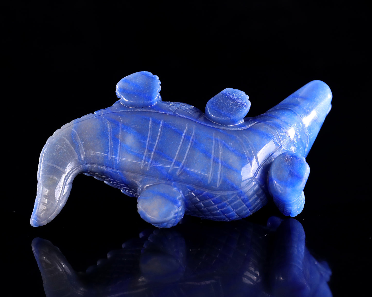 5.3" Blue Aventurine Hand Carved Crystal Crocodile Sculpture