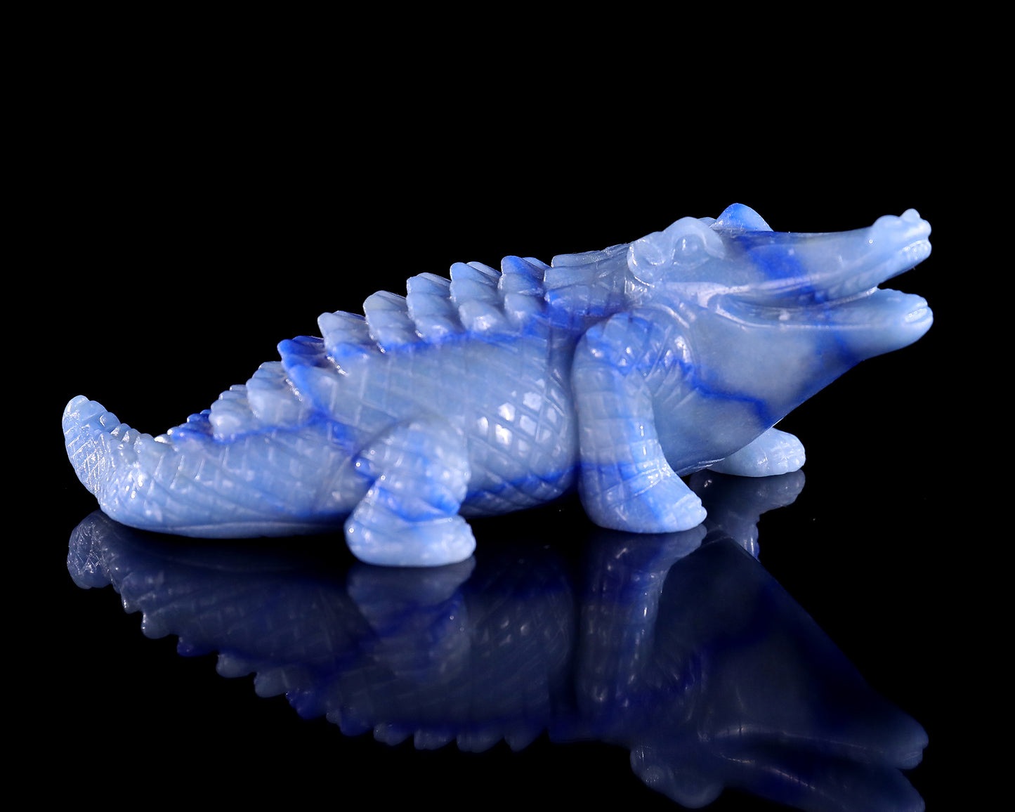 5.3" Blue Aventurine Hand Carved Crystal Crocodile Sculpture