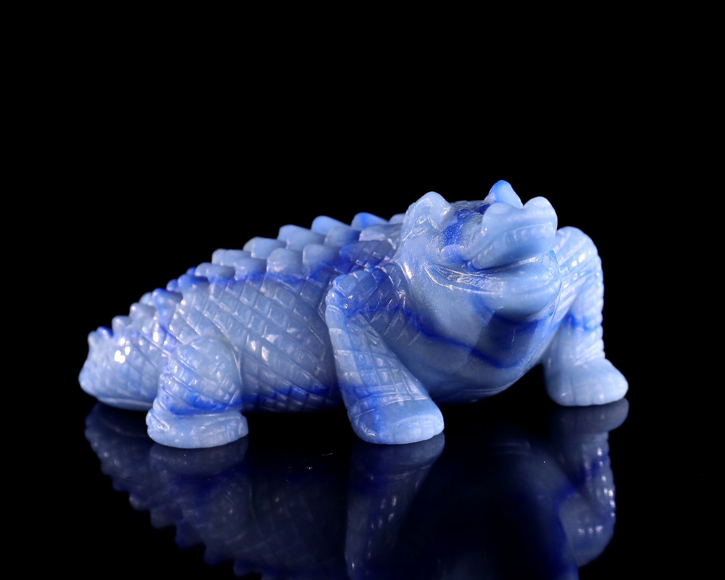 5.3" Blue Aventurine Hand Carved Crystal Crocodile Sculpture