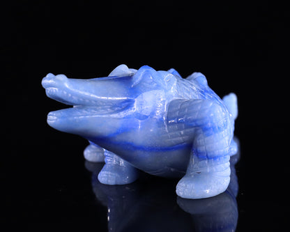 5.3" Blue Aventurine Hand Carved Crystal Crocodile Sculpture