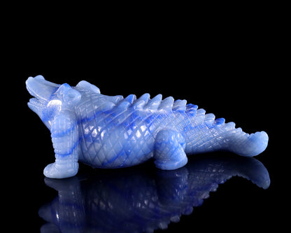 5.3" Blue Aventurine Hand Carved Crystal Crocodile Sculpture