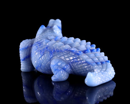 5.3" Blue Aventurine Hand Carved Crystal Crocodile Sculpture