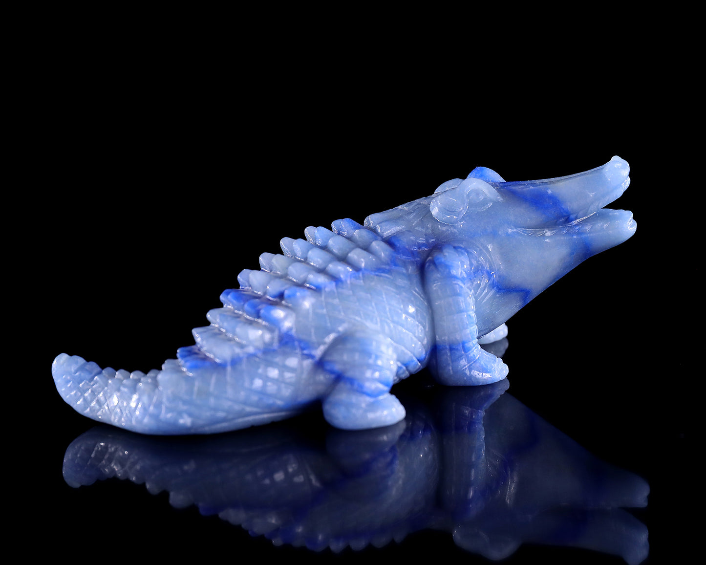 5.3" Blue Aventurine Hand Carved Crystal Crocodile Sculpture