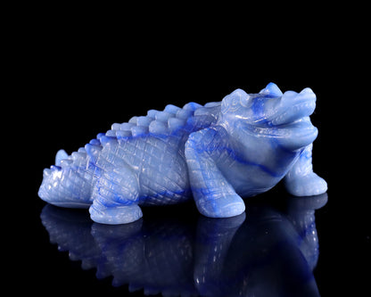 5.3" Blue Aventurine Hand Carved Crystal Crocodile Sculpture