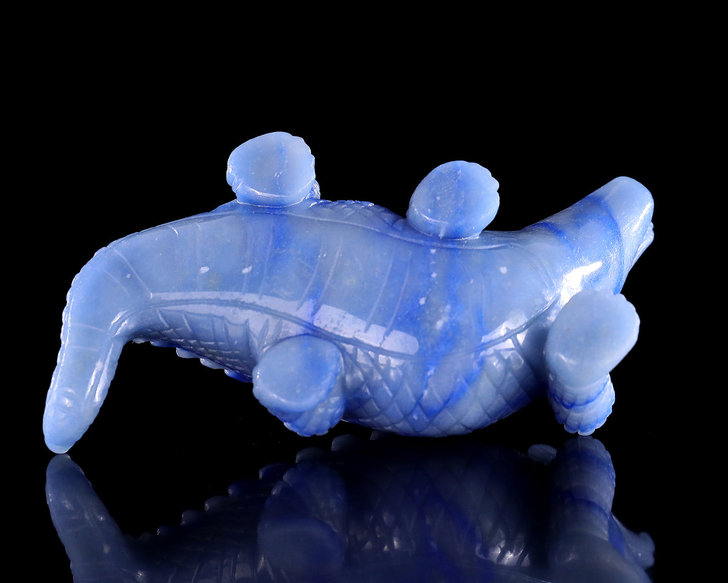 5.3" Blue Aventurine Hand Carved Crystal Crocodile Sculpture