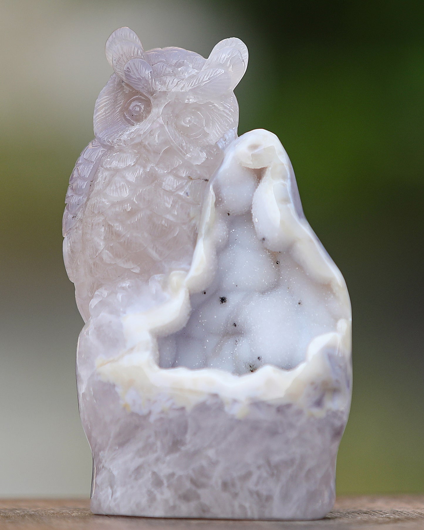 6.0" Blue Chalcedony Hand Carved Crystal Owl Sculpture