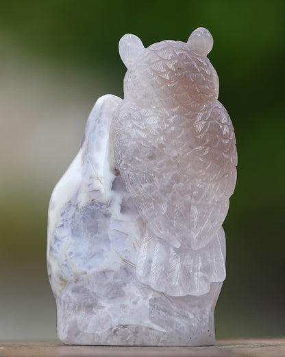 6.0" Blue Chalcedony Hand Carved Crystal Owl Sculpture