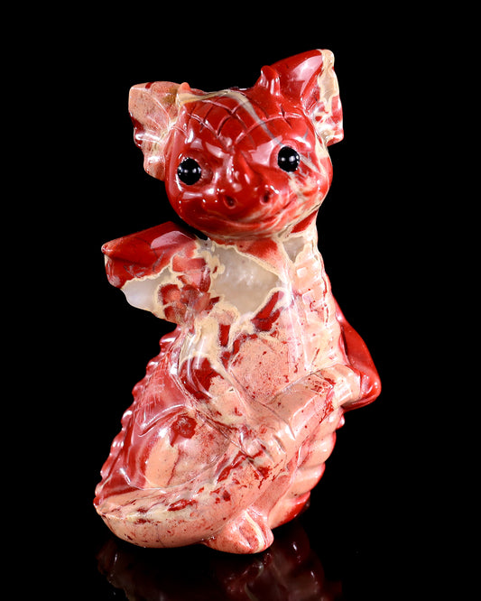 3.3" Red Jasper Hand Carved Crystal Cute Baby Dragon Sculpture