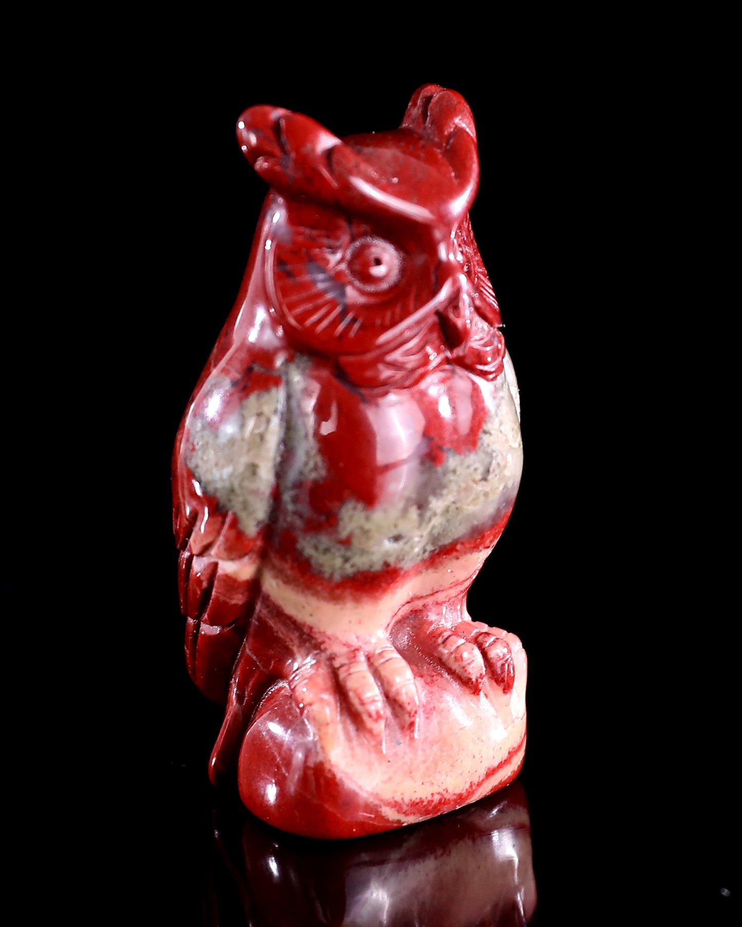 2.0" Red Jasper Hand Carved Crystal Owl Sculpture