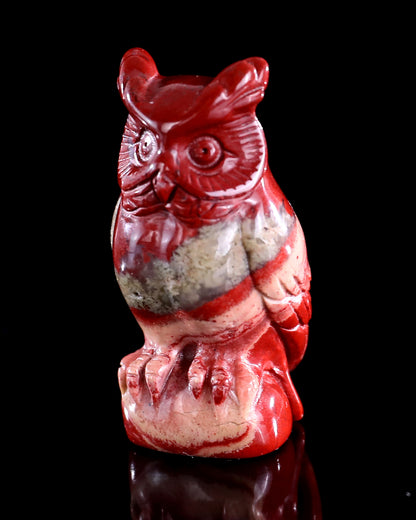 2.0" Red Jasper Hand Carved Crystal Owl Sculpture