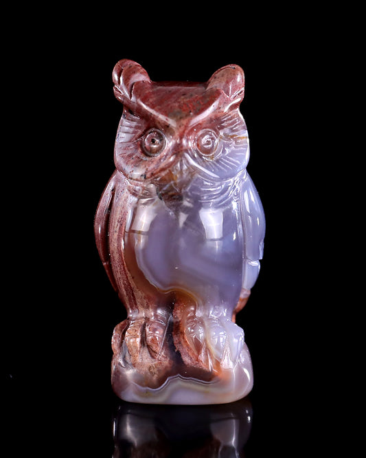 2.0" Hot Lava Agate Hand Carved Crystal Owl Sculpture