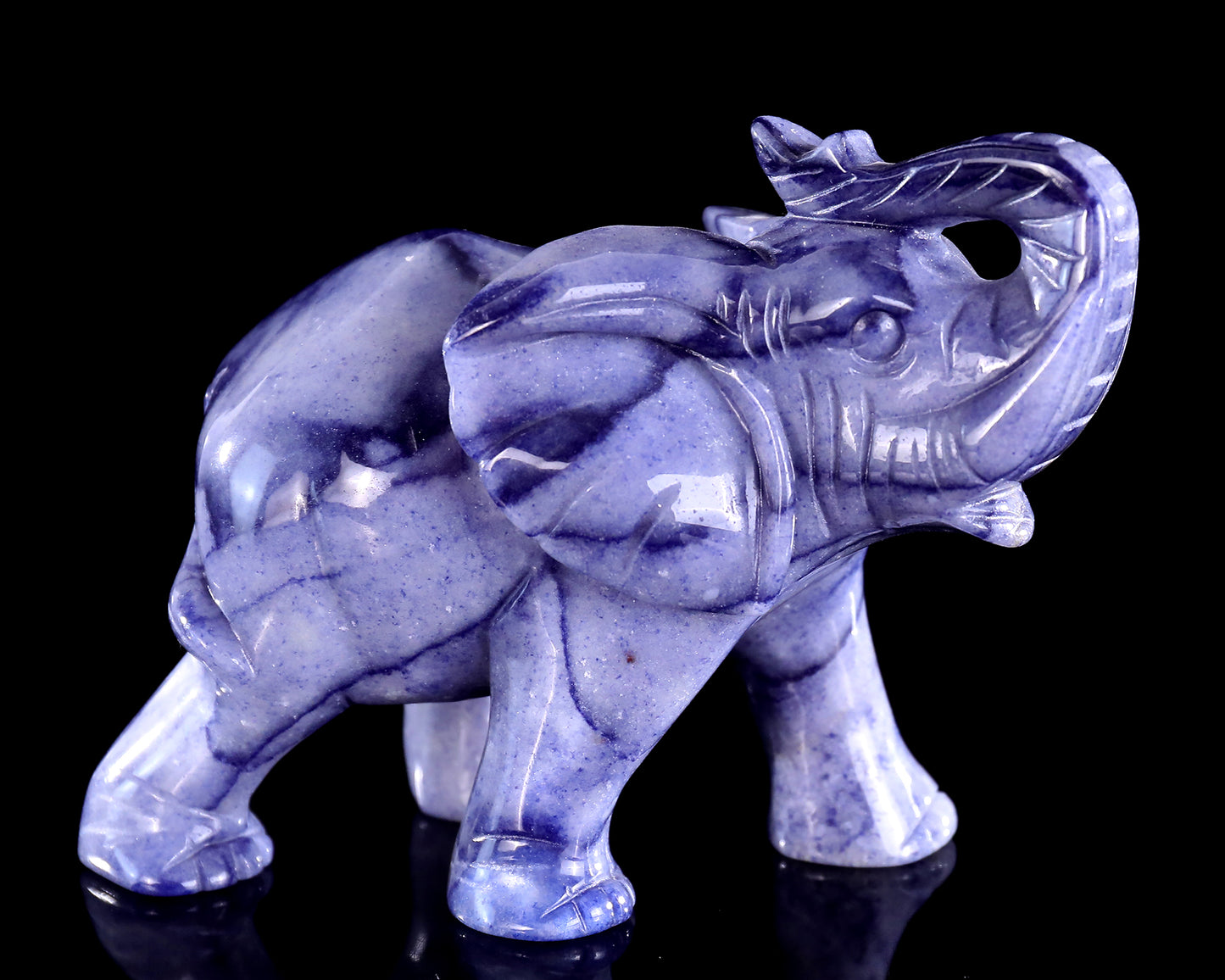 6" Blue Aventurine Hand Carved Crystal Elephant Sculpture