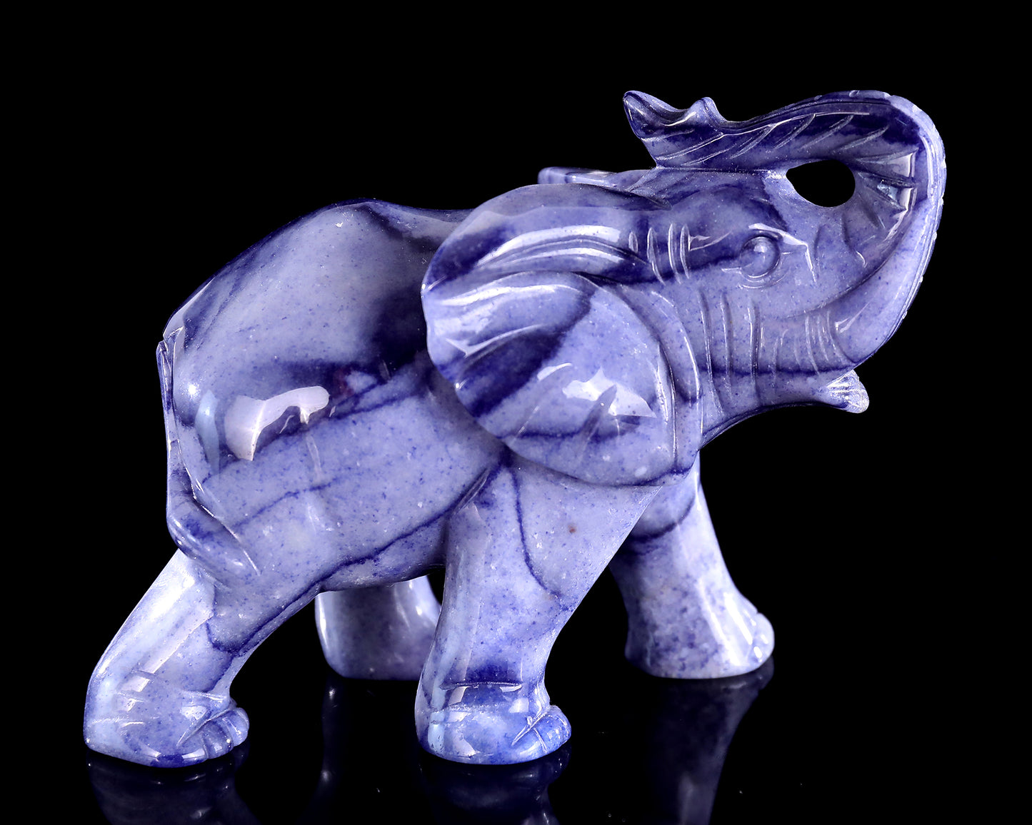 6" Blue Aventurine Hand Carved Crystal Elephant Sculpture