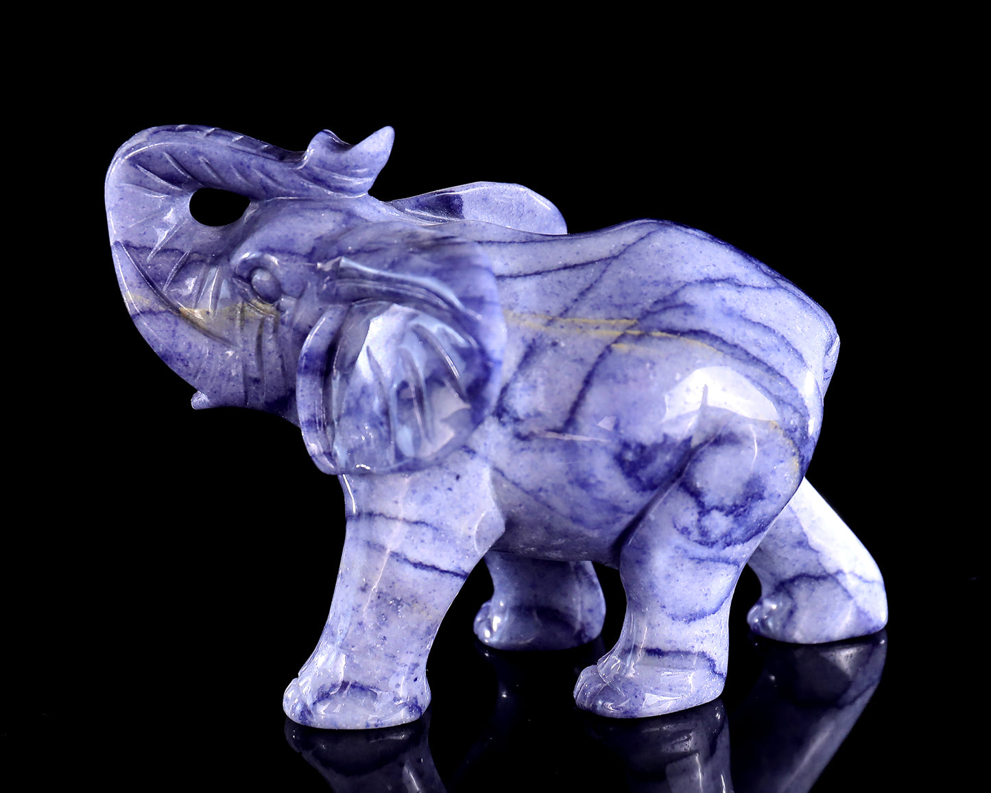 6" Blue Aventurine Hand Carved Crystal Elephant Sculpture