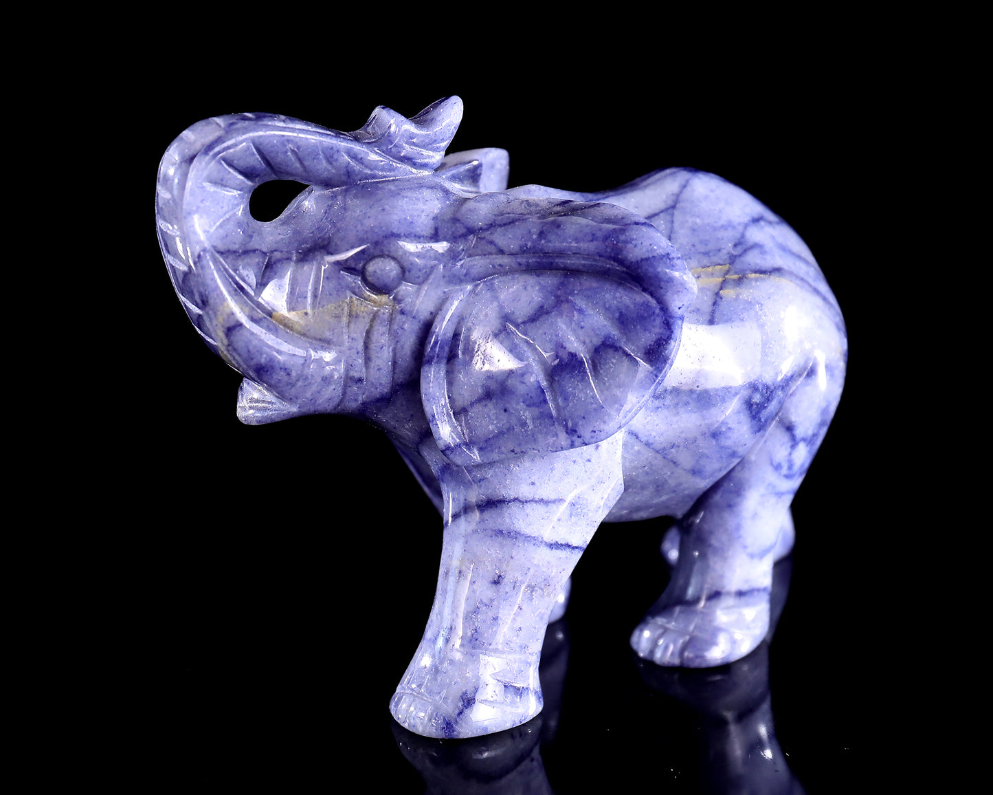 6" Blue Aventurine Hand Carved Crystal Elephant Sculpture