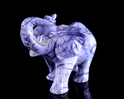 6" Blue Aventurine Hand Carved Crystal Elephant Sculpture