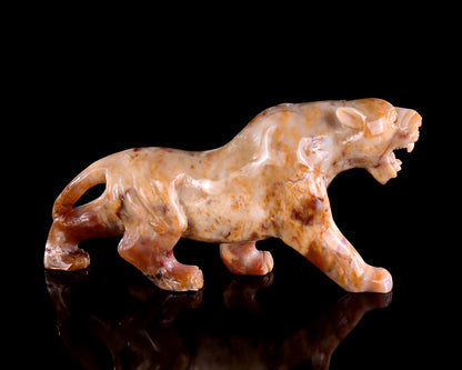 7.9" Chalcedony Hand Carved Crystal Leopard Sculpture