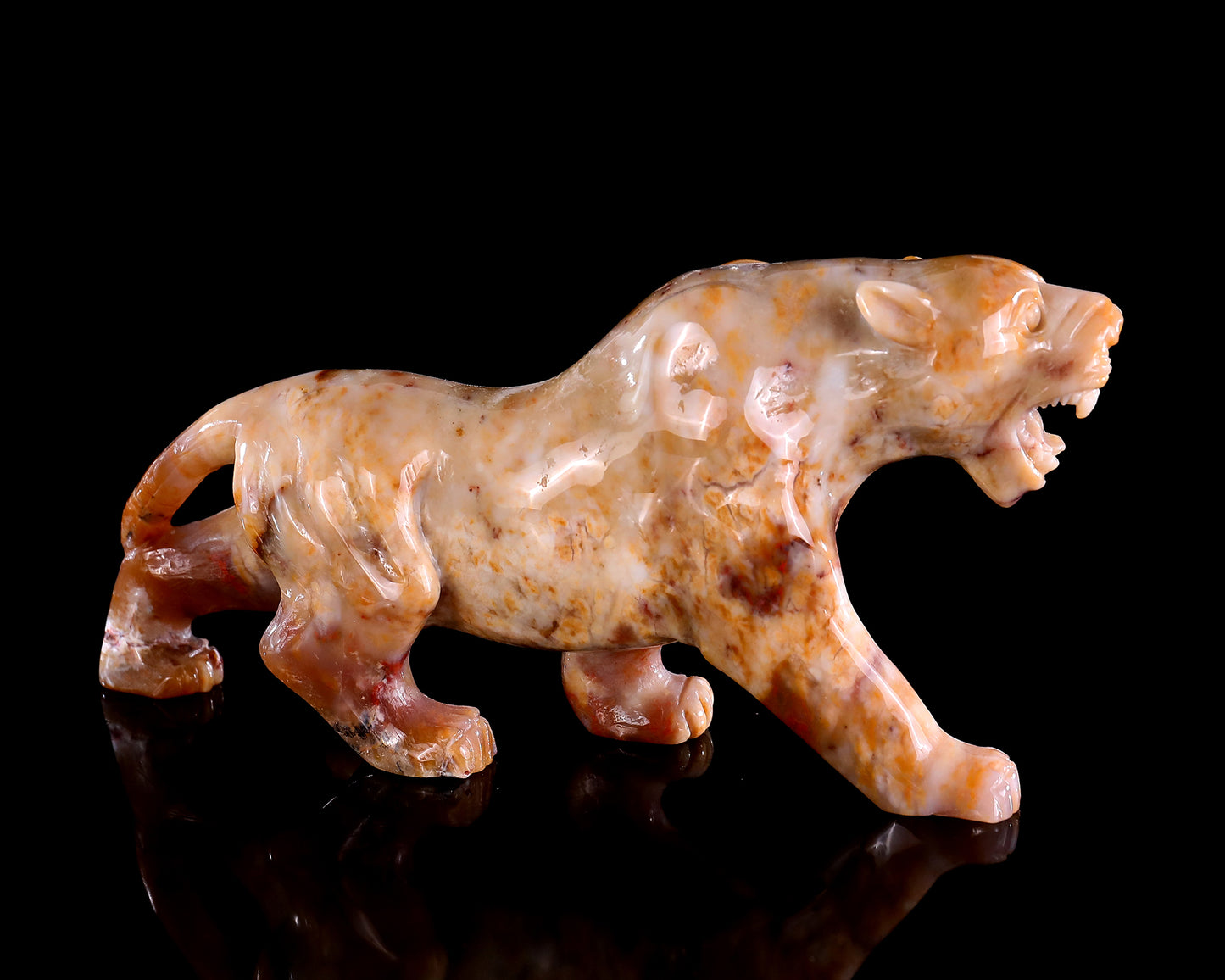 7.9" Chalcedony Hand Carved Crystal Leopard Sculpture