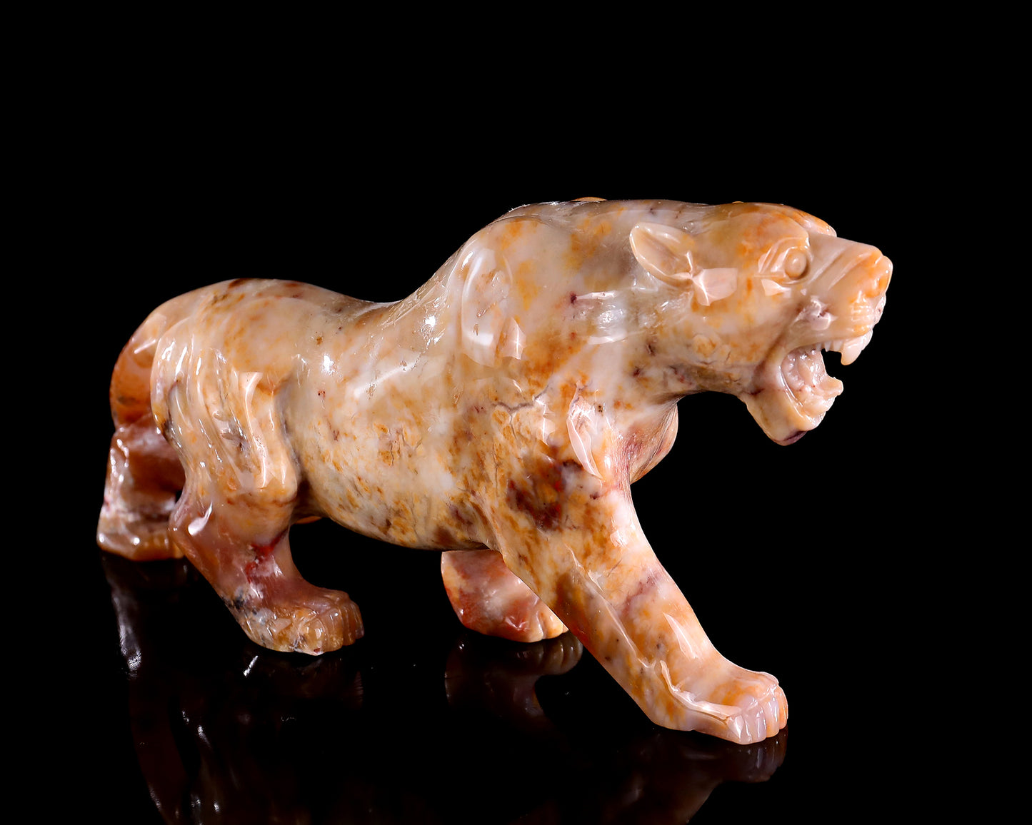 7.9" Chalcedony Hand Carved Crystal Leopard Sculpture