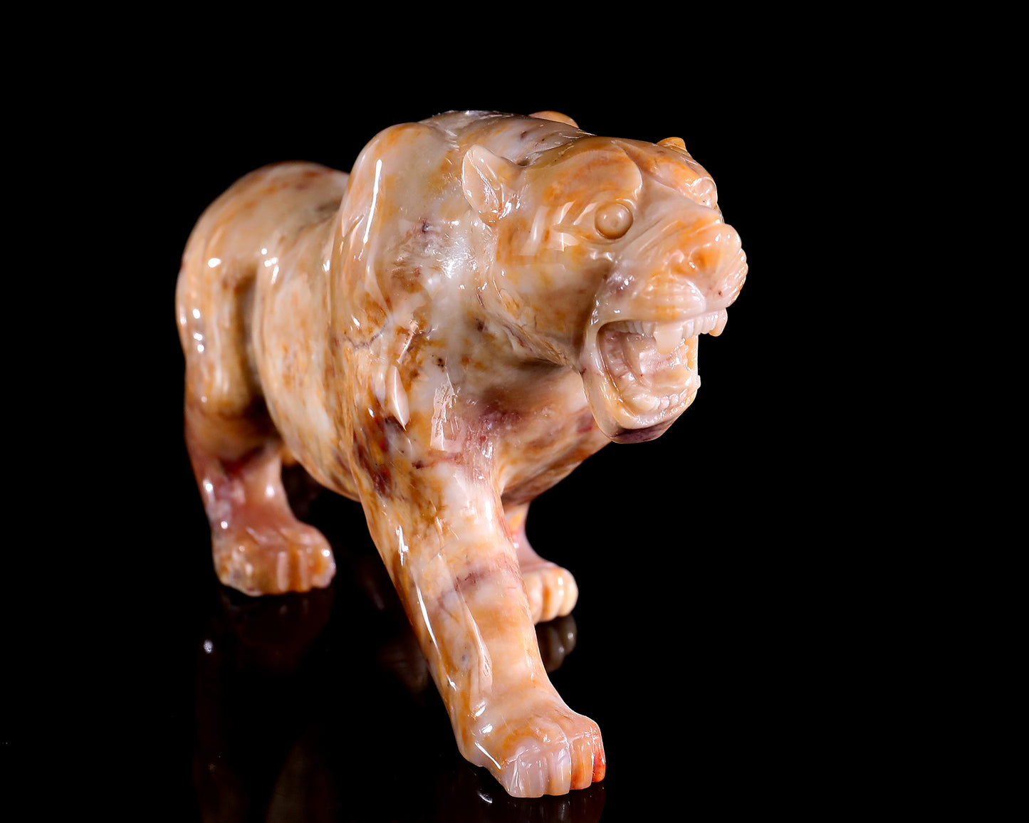 7.9" Chalcedony Hand Carved Crystal Leopard Sculpture