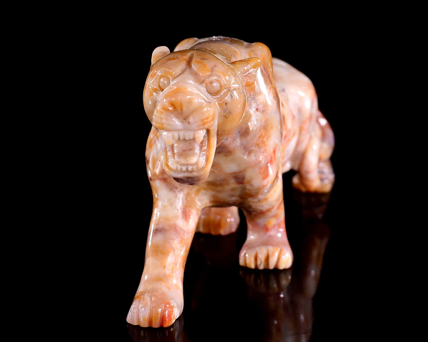 7.9" Chalcedony Hand Carved Crystal Leopard Sculpture