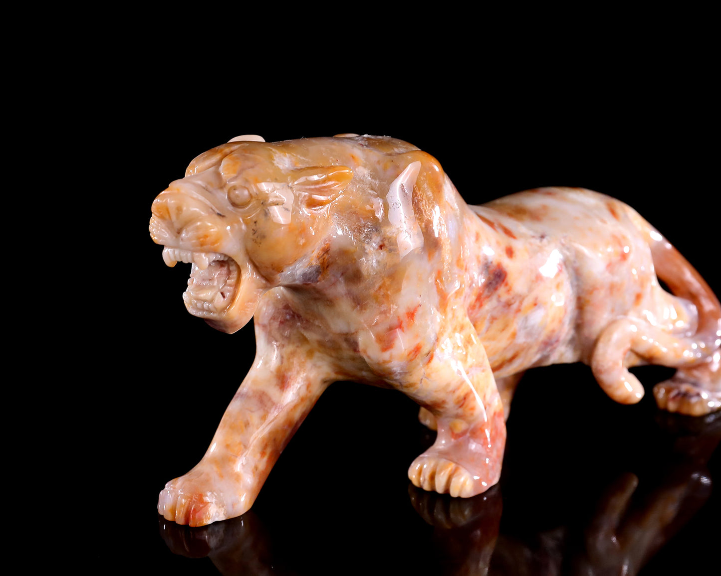 7.9" Chalcedony Hand Carved Crystal Leopard Sculpture