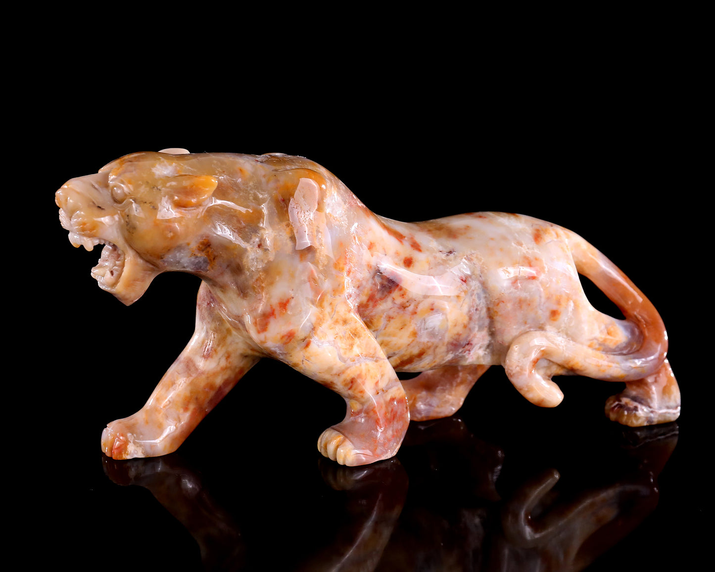 7.9" Chalcedony Hand Carved Crystal Leopard Sculpture