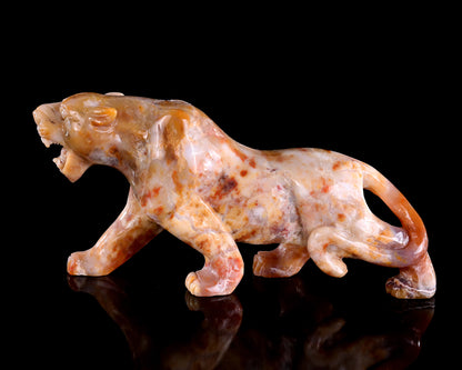 7.9" Chalcedony Hand Carved Crystal Leopard Sculpture