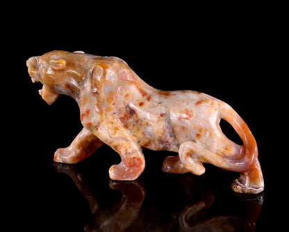 7.9" Chalcedony Hand Carved Crystal Leopard Sculpture