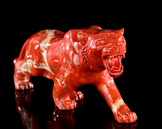 Amazing 9.8" Red Jasper Hand Carved Crystal Tiger Sculpture