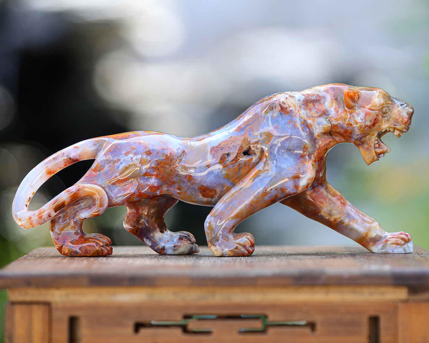 11.6" Chalcedony Hand Carved Crystal Leopard Sculpture