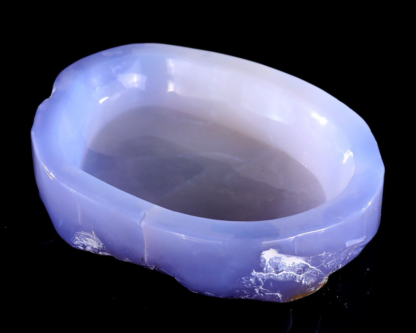 6.3" Blue Chalcedony Hand Carved Crystal Jewelry Tray Fruit Tray