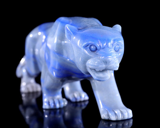 11.4" Blue Aventurine Hand Carved Crystal Leopard Sculpture