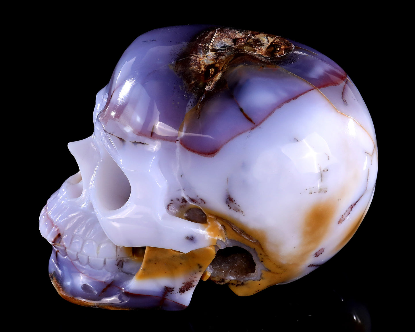 6.3" Blue Chalcedony Hand Carved Crystal Realistic Skull Sculpture