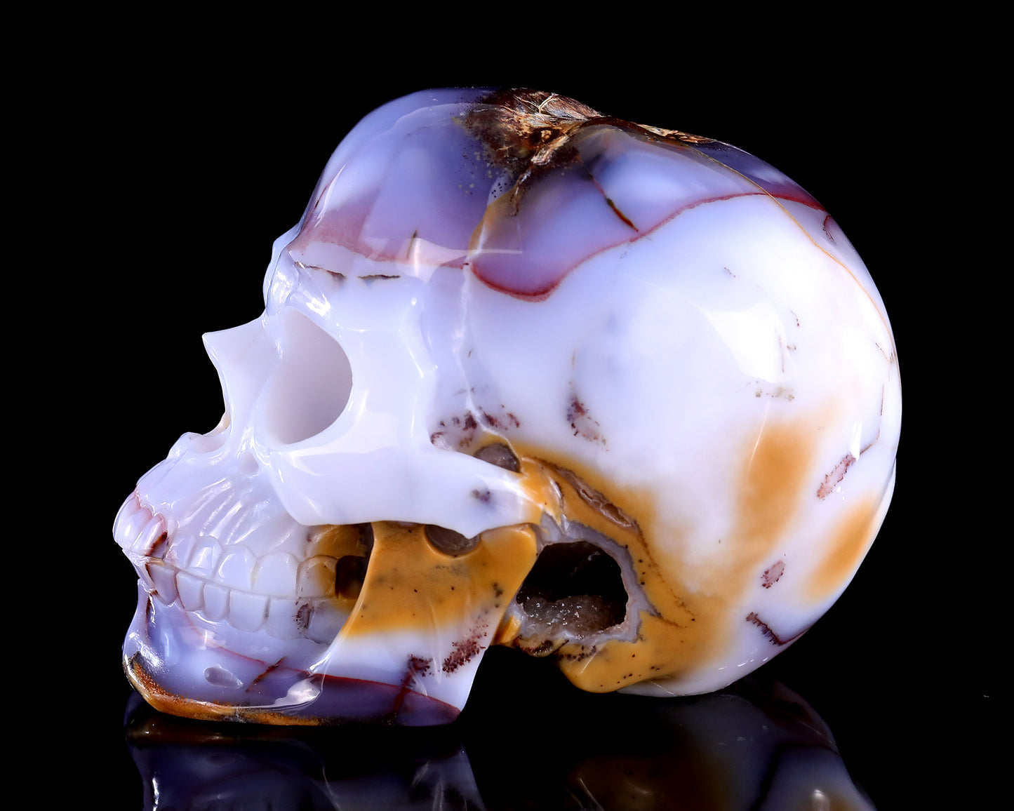 6.3" Blue Chalcedony Hand Carved Crystal Realistic Skull Sculpture