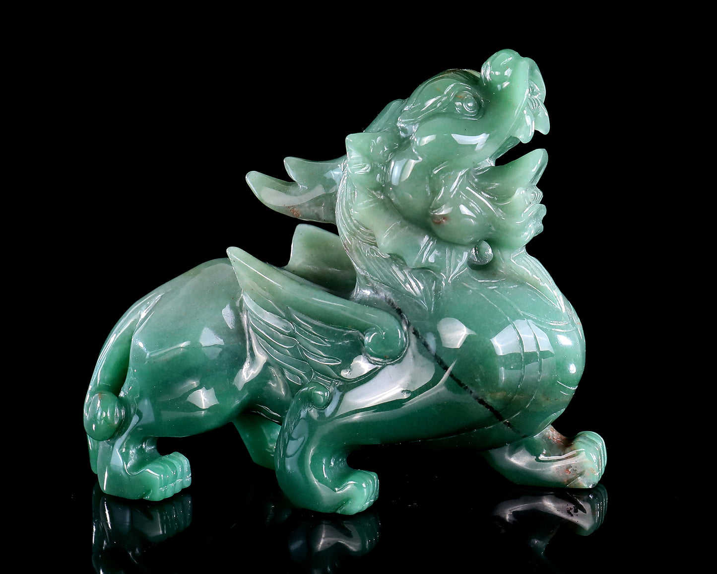 6.7" Green Aventurine Hand Carved Crystal Kylin Sculpture