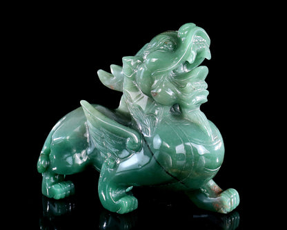 6.7" Green Aventurine Hand Carved Crystal Kylin Sculpture