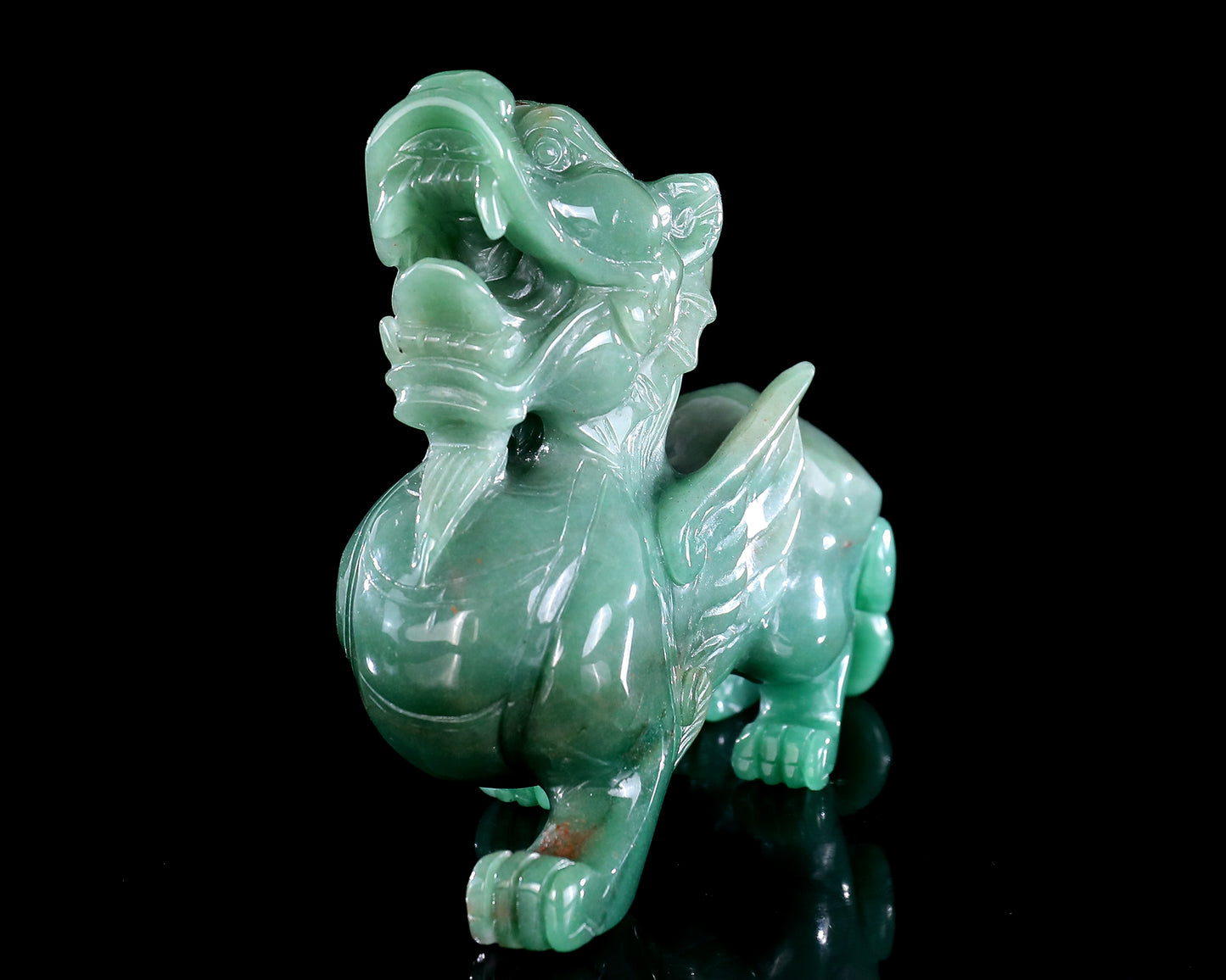 6.7" Green Aventurine Hand Carved Crystal Kylin Sculpture