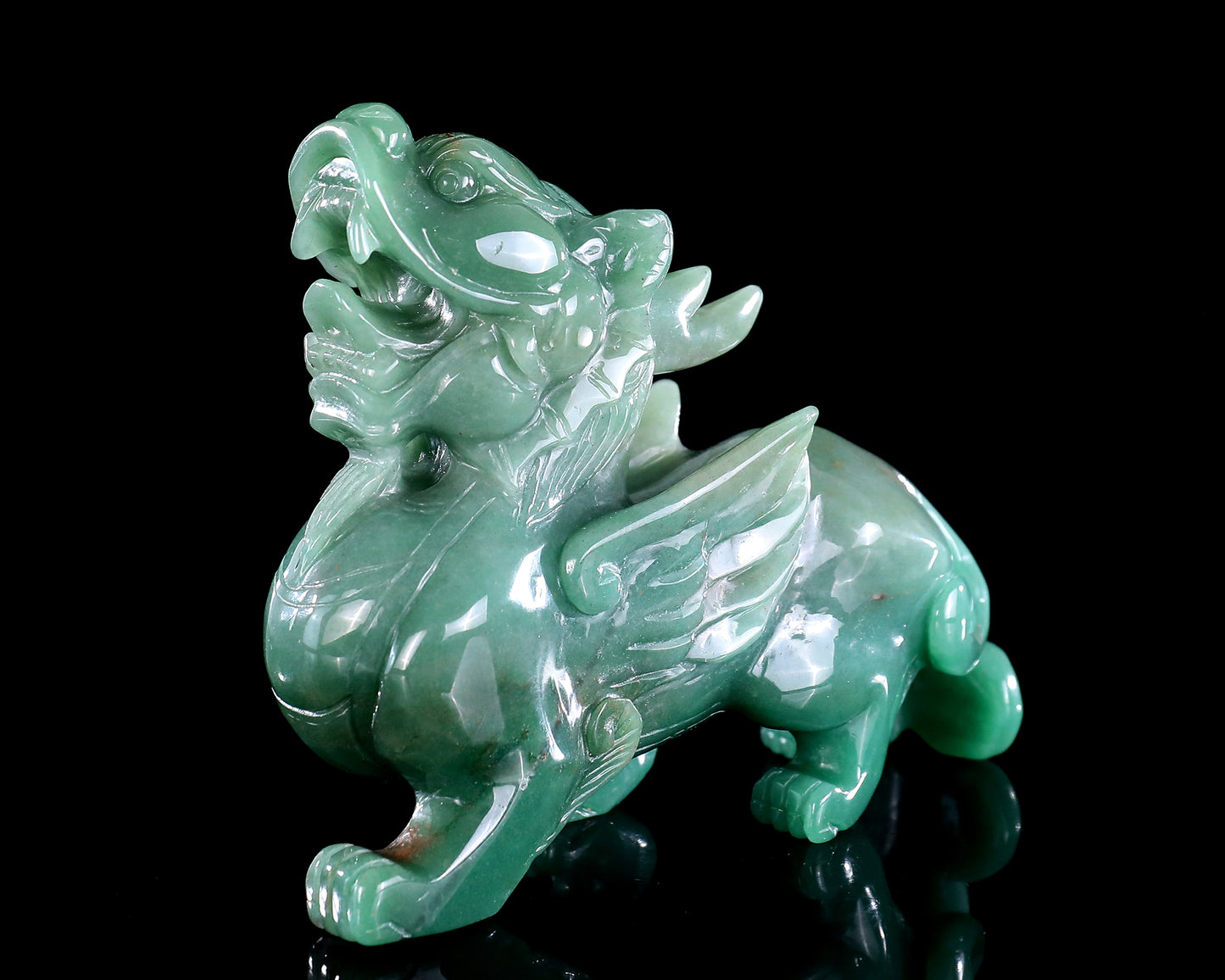 6.7" Green Aventurine Hand Carved Crystal Kylin Sculpture