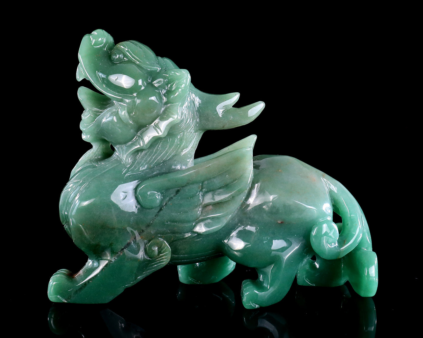 6.7" Green Aventurine Hand Carved Crystal Kylin Sculpture