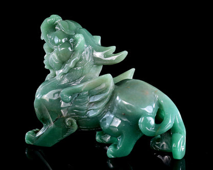 6.7" Green Aventurine Hand Carved Crystal Kylin Sculpture